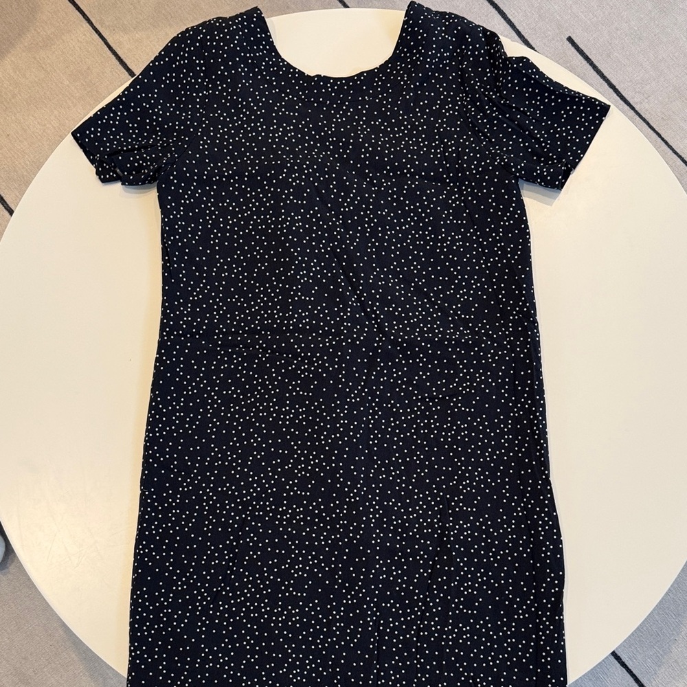 Madewell Black Dress with White Polka Dots Zipper Back